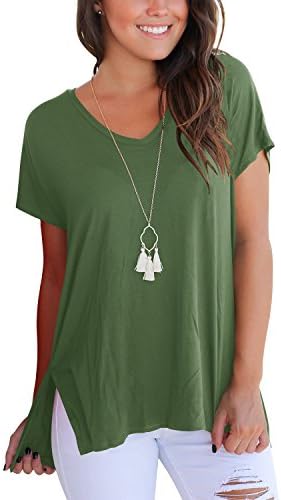 MissyLife Women's Short Sleeve High Low Loose T Shirt Casual Loose Summer Basic Tee Tops with Side Split