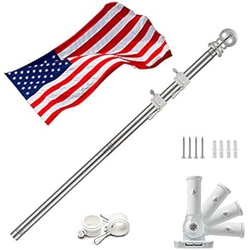 5 FT Flag Pole with American Flag and Bracket, Outdoor Wall Mount Stainless Steel Flagpole with Rotating Rings, Use for Backyard Garden Yard Truck Decoration(Pole & Bracket & Flag)