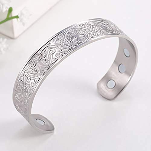 cooltime Ancient Nordic Tree of Life Odin\'s Raven Magnetic Bracelet Cuff (silver)