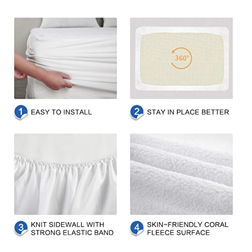 Abakan Queen Mattress Protector Premium Coral Fleece Surface Waterproof Breathable Noiseless Cooling Mattress Pad Cover Soft Vinyl Free Mattress Encasement 60x80 Inch