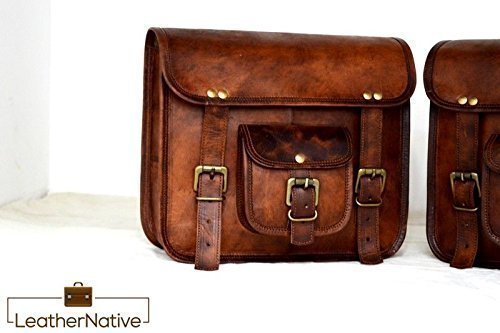 Leather Native 2 X Motorcycle Side Pouch Brown Leather Side Pouch Saddlebags Saddle Panniers ( 2 Bags ) Pre Valentines Day Special Sale!