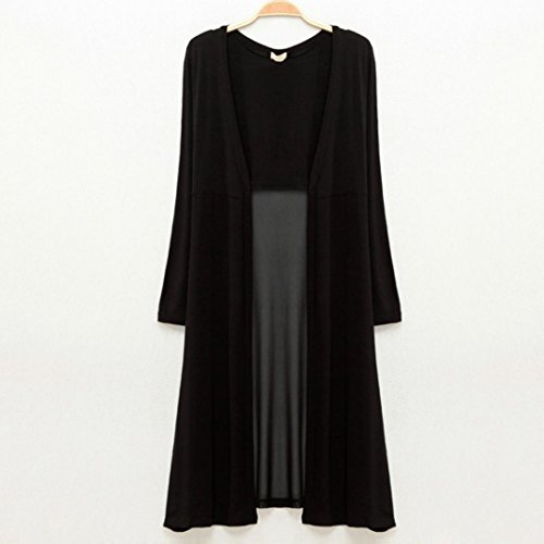 Tsmile Fashion Women Cardigan Kimono Coat Boho Beach Chiffon Solid Color Long Tops Kaftan Maxi Coat (Black) - Thumbnail 3