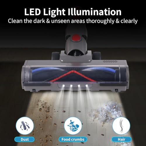LBOYLOVE® Hardwood Floor Attachment for Dyson V7 V8 V10 V11 V15 Vacuum Cleaner, Bristle Roller Brush Cleaner Head with LED Light for Dyson V7 V8 V10 V11 V15, Quick-Release Motorhead Cleaner Head