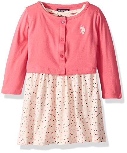 U.S. Polo Assn. Girls' Toddler Dress with Sweater or Jacket, Printed Babydoll with Cross Back Camellia Rose 2T