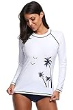 CharmLeaks Womens Rash Guard Swim Shirts Rashguard Swim Shirt Rash Guard Swim,Large, White