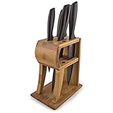 MEGALOWMART 6 Slot Bamboo Wood Kitchen Knife Block Stand Holder