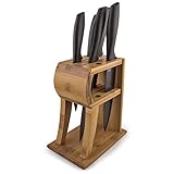 MEGALOWMART 6 Slot Bamboo Wood Kitchen Knife Block Stand Holder ()