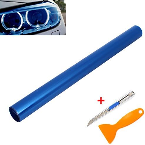 QEUhang 2PCS 12 by 48 inches Self Adhesive Car Light Sticker, Smoke Fog Light Taillight Headlight Tint Chameleon, Vinyl Film Sheet Sticker with Squeegee + Cutter (Blue)
