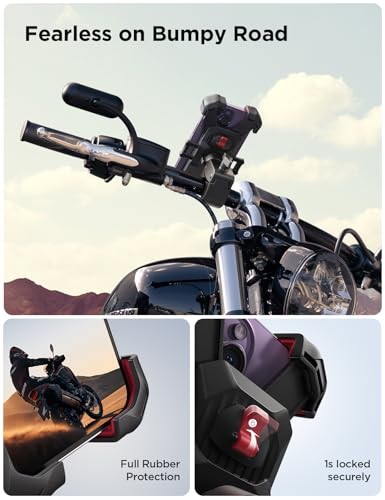 JOYROOM Motorcycle Phone Mount, [1s Auto Lock][100mph Military Anti-Shake] Bike Phone Holder for Bicycle, [10s Quick Install] Handlebar Phone Mount, Compatible with iPhone, Samsung, All Cell Phone
