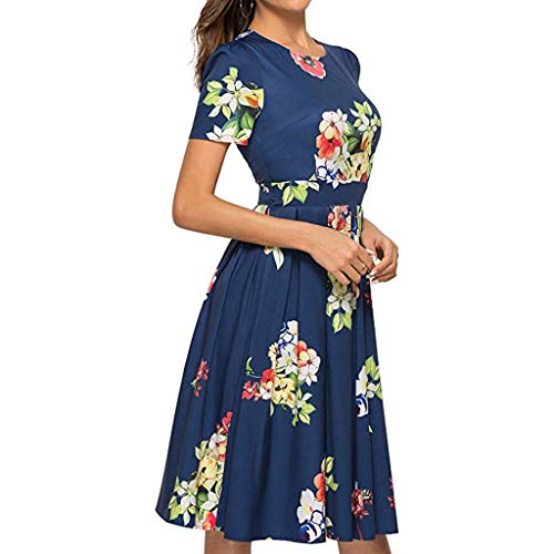 TWinmar -Women Floral Print Mini Dress Summer O-Neck Short Sleeve Dress Swing Dress Ladies A Line Beach Holiday Dress Elegent Party Dress Jersey Dress