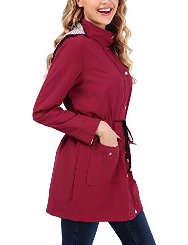 OUTAD Women's Rain Jacket Windbreaker Lightweight Waterproof Raincoats Outdoor Hooded Trench Coats Dark Red