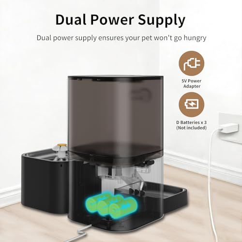 DOEL 2-in-1 Automatic Cat Feeder and Water Dispenser, Large-Capacity 6L Dry Food Dispenser + 2.5L Water Dispenser with App Control, Voice Recording, Scheduled Feeding for Cats and Small Dogs (Black)
