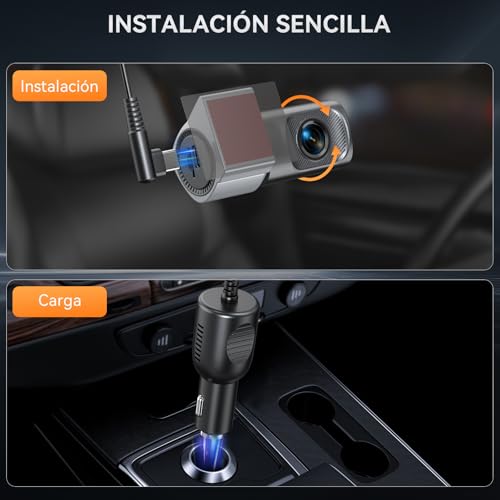 Gurkitsy Dashcam para Auto Frontal, 4K Mini Camara para Carro Wi-Fi, Compatible con WDR, Modo de Estacionamiento de 24 Horas, Tarjeta SD No Incluida, Cámara de Marcha atrás, Sensor G, hasta 128 GB