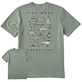 Life is Good Men's Fish More Worry Less Hooks and Tackle Short Sleeve Crusher Tee (XX-Large, Moss Green)