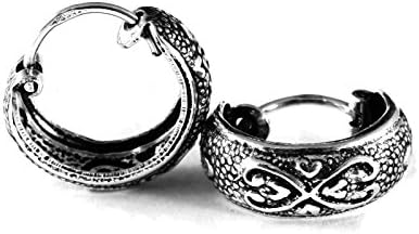 925 Sterling Silver Huggie Earring Vintage Fashion Filigree Hoop Teen Women Men 9/16" Diameter (14mm)