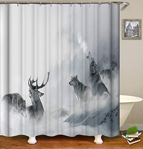 OCCIGANT Shower Curtain Wonderland Painting Wolf and Giraffe Waterproof Polyester Fabric Bathroom Set with Hooks 72"×72"