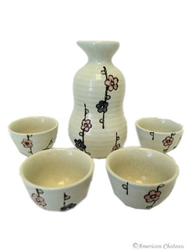 5 Piece Japanese Hand Made Ceramic Saki Rice Wine Set with Carafe & 4 Cups - Thumbnail 3