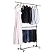 SONGMICS Double Rod Clothes Rack, Adjustable Garment Clothing Rack, Hanging Rail on Wheels, Gray ULLR401
