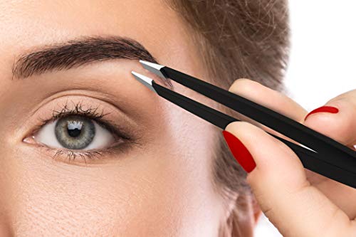 Stainless Steel Slant Tip Tweezers (4" inch) – Professional Grade Tweezers – Cosmetic Tweezers – Ideal for tweezing eyebrows & Hair Removal tweezer – Anti slip Expert Grade Tweezers