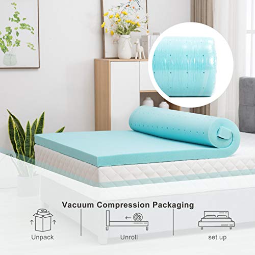 mecor 2 Inch 2in Queen Size Gel Infused Memory Foam Mattress Topper