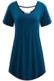 Meaneor Women's Casual Shirts Short Sleeve Tunic Tops Handkerchief Hem Teal XXL