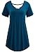 Meaneor Women's Casual Shirts Short Sleeve Tunic Tops Handkerchief Hem Teal XXL