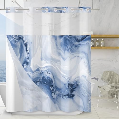 tylcxtx Blue Marble Snap in Liner Shower Curtain