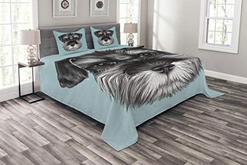 かわいらしいアニマルベッドスプレッド イラスト 可愛い赤ちゃん シュナウザー ブルーの背景 子犬のポートレイト 装飾キルトカバーセット 枕カバー付き ペールブルーブラックホワイト キング Bed King Pasadenahc Com