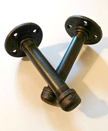 Pair Straight Iron Pipe Industrial Shelf Brackets 9"