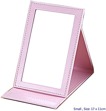 Figella Leather Cover Makeup Mirror MDF structure Desktop Foldable Cosmetics Mirrors (small, pink)