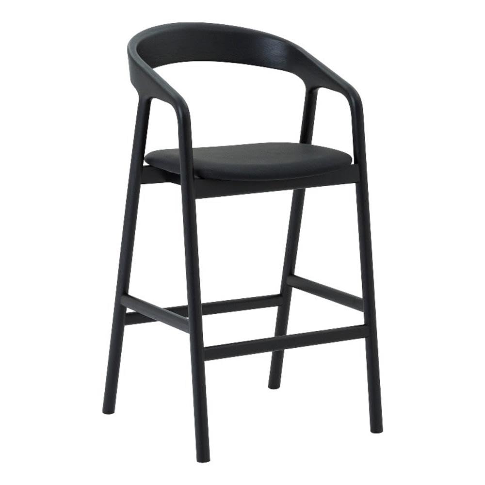 View 1 of **CHAIR BACK IS CRACKING**Armen Living Apache Modern Black Oak Wood and Faux Leather 26" Seat Height Bar Stool for Kitchen Island Counter