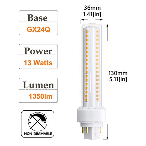 Lustaled Gx24 LED Bulb, 12W Gx24q/G24q 4-Pin Base PL Recessed Light 26W Daylight 6000K Compact Fluorescent Lamp Replacement for Ceiling Light Downlights Wall Sconce, 4-Pack (Remove/bypass the Ballast)