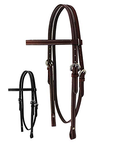 Tahoe Double Stitched Leather Browband Western Headstall, Multiple Colors & Sizes