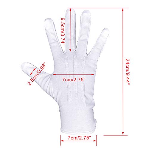 3 Pairs White Cotton Women Gloves with Stripes, for Formal Parade Marching Costume, Party Dress Gloves - Thumbnail 2
