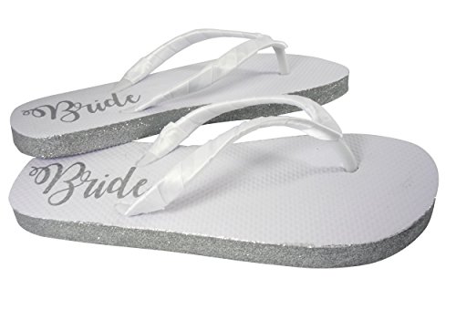 Customizable Colors Glitter Bride Sole Wedding Flip Flops for Bridal Shoes in White Flat