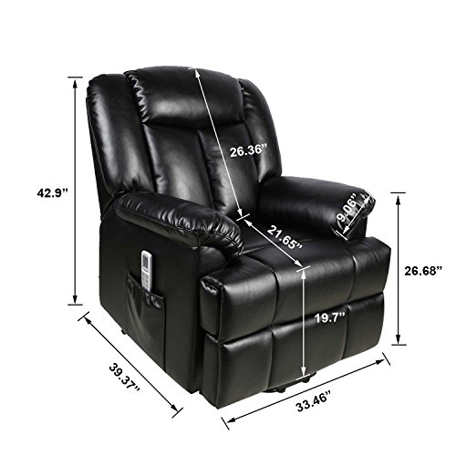 Power Lift Recliner Sofa Chair with Massage and Heating, Luxurious Breathable Leather Air Lounge Living Room Chair, Black - Thumbnail 4