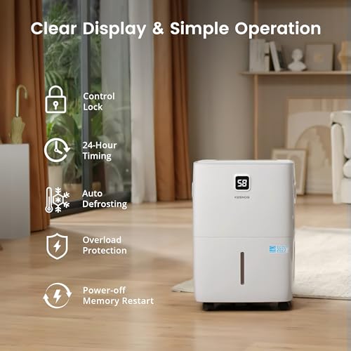 Kesnos 150 Pints Energy Star Dehumidifier for Home & Basement with Drain Hose, Front LED Display and 2.12 Gal Water Tank, Ideal for Spaces up to 7,500 Sq. Ft., Featuring Auto Defrost & Timer Function