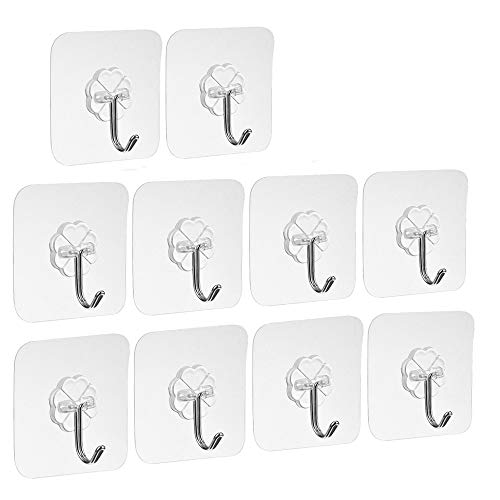 Adhesive Wall Hooks, 22 lbs(Max) Reusable Heavy Duty Sticky Hanger with