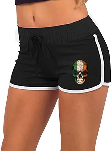 Women's Irish Flag Skull Low-Waist Running Yoga Gym Fitness Sport Pants Low-Waist Shorts Breathable Pants Beach Pants M