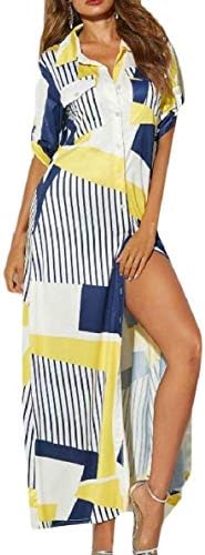 RRINSINS Women's Sleeveless Shirt Digital Print Button Up Flowy Party Maxi Dresses