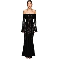 Amazon.com: CIDER Wedding Guest Dress Lace Floral Long Sleeve Off Shoulder  High Waist Knotted Maxi Formal Dress Black : Clothing, Shoes & Jewelry