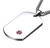 JF.MED Highly Polished Stainless Steel Tag Medical Alert ID Necklace for Men Women 24 inch Free Engraving