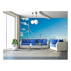 Windmills in a Row Further, Horizontal, Wide Shot, Denmark - Removable Wall Mural | Self-Adhesive Large Wallpaper - 66x96 inches