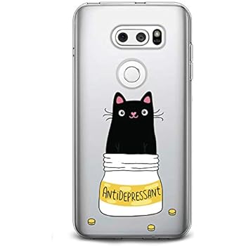 Cavka TPU Cover for LG Case G8 ThinkQ G7 Fit G6 V50 V40 V35 V30 Plus W30 Soft Black Kawaii Pattern Funny Design Print Felines Clear Antidepressants Flexible Silicone Slim fit Lightweight Gift Cat