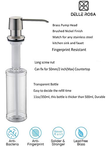 Brass Sink Soap Dispenser Pump for Kitchen Sink Delle Rosa Built in Kitchen Sink Soap Dispenser Soap or Lotion Pump Dispenser Brushed Nickel