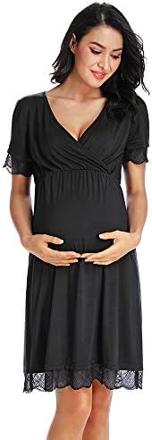 Maternity Nursing Nightgown Women Nightdress Breastfeeding Pregnancy Lace Gown S-XL