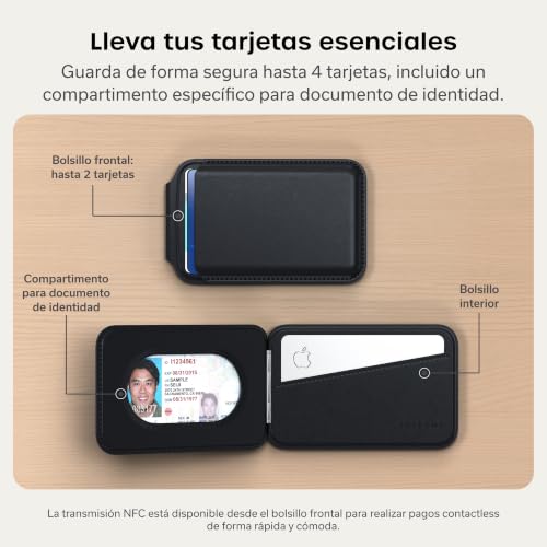Satechi Cartera magnética Magsafe, tarjetero con doble solapa, 4 ranuras con NFC frontal, soporte ajustable para iPhone 17/16/15/14/13/12, accesorio de viaje, color negro
