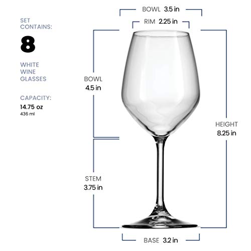 Bormioli Rocco Italian White Wine Glasses 14 Ounce Crystal Clear, Laser
