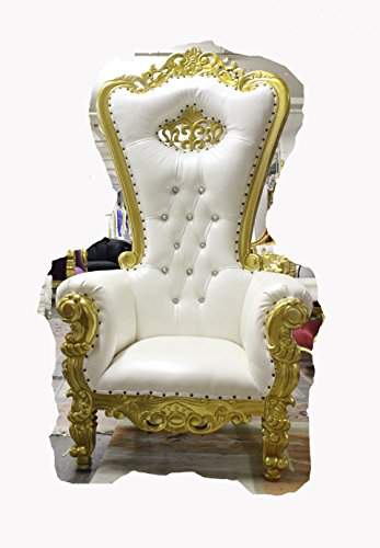 White Gold Solid Wood Tiffany Queen Crown Party Throne Chair