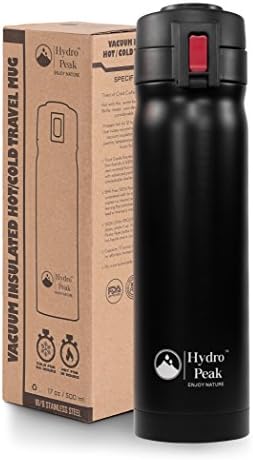 17oz Coffee Thermos, Stainless Steel Travel Mug, Double Wall Vacuum Insulated Water Bottle, Keeps Drinks Hot for 12 Hours and Cold for 24,(Extra Seal Gasket Included) Color Black